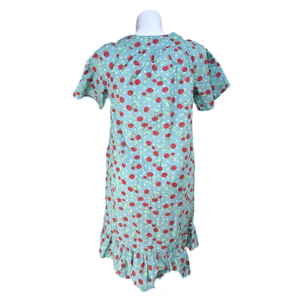 Anthony Richards VTG Teal Cherries Mumu Patio House Dress Midi Women's Size MP - Picture 6 of 9